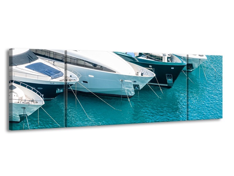 Glasschilderij Boot, Water | Wit, Turquoise | 170x50cm 3Luik