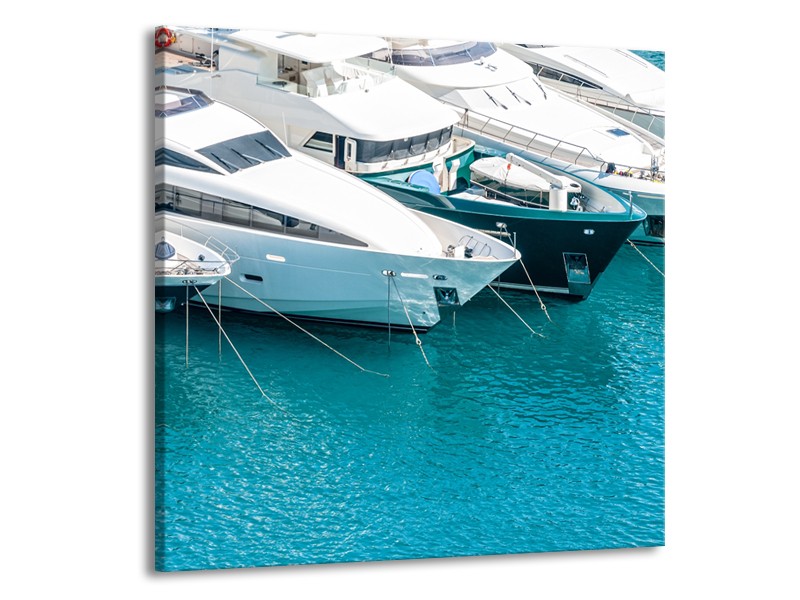 Canvas Schilderij Boot, Water | Wit, Turquoise | 50x50cm 1Luik