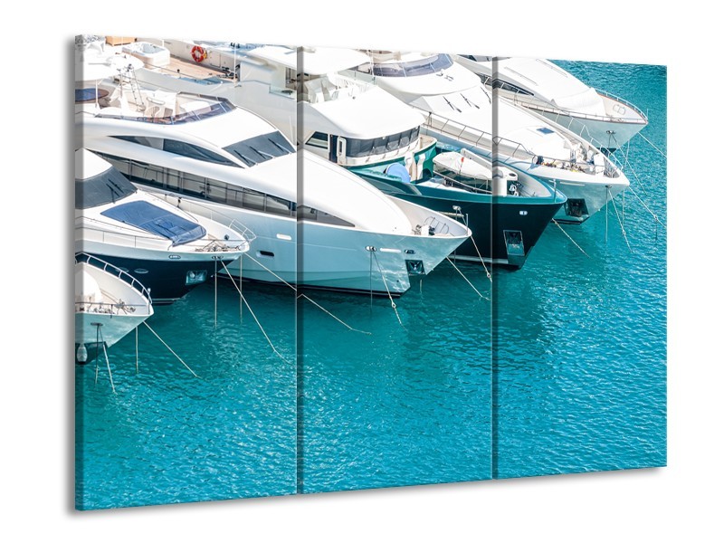 Glasschilderij Boot, Water | Wit, Turquoise | 60x90cm 3Luik