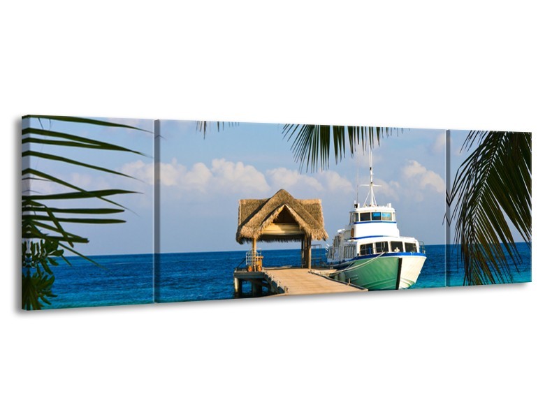 Canvas Schilderij Boot, Natuur | Groen, Blauw, Turquoise | 170x50cm 3Luik