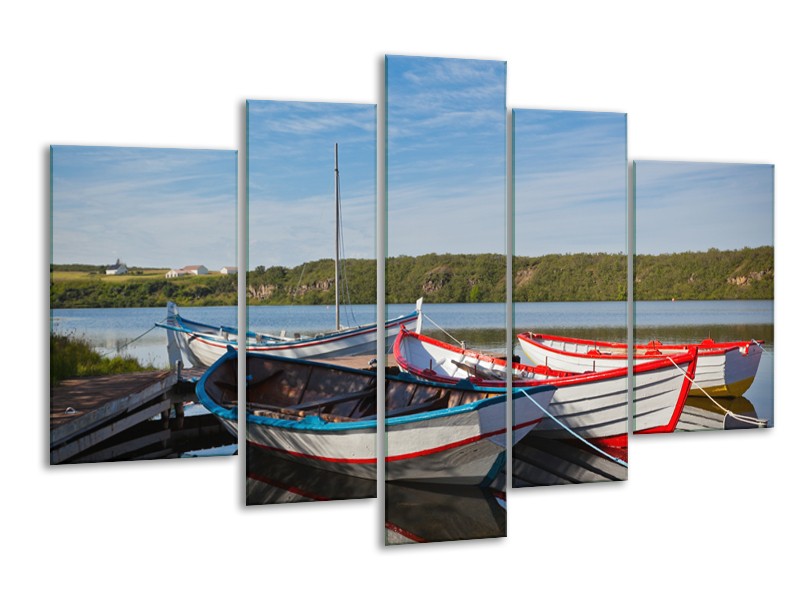 Glasschilderij Boot, Natuur | Grijs, Rood, Blauw | 170x100cm 5Luik