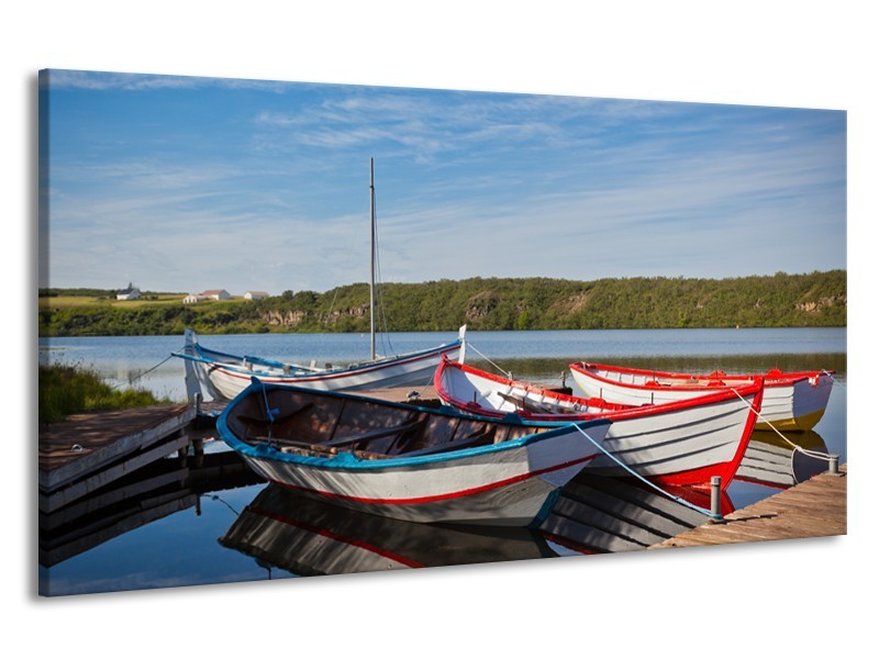 Canvas Schilderij Boot, Natuur | Grijs, Rood, Blauw | 190x100cm 1Luik