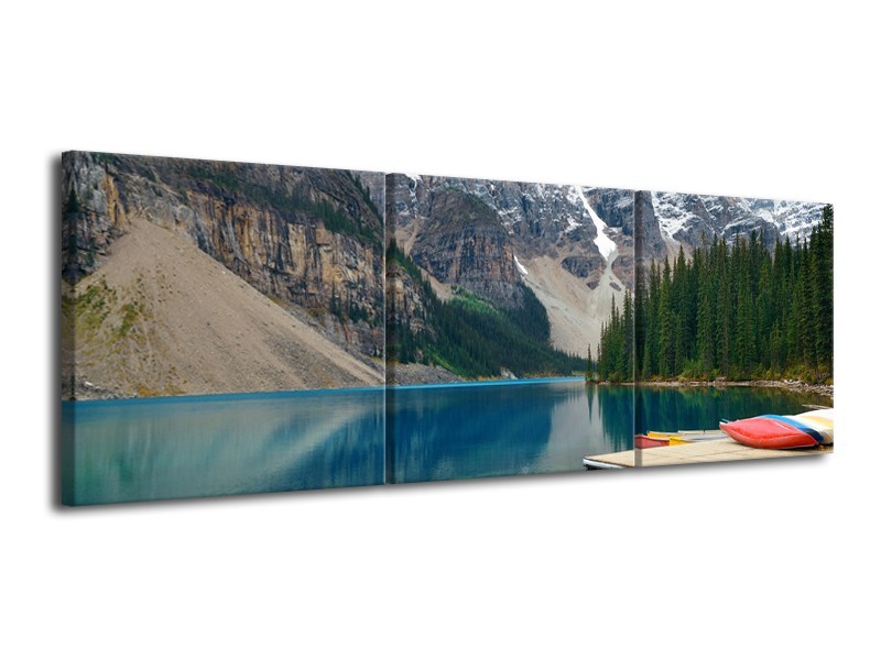 Glasschilderij Boot, Natuur | Grijs, Blauw, Groen | 120x40cm 3Luik