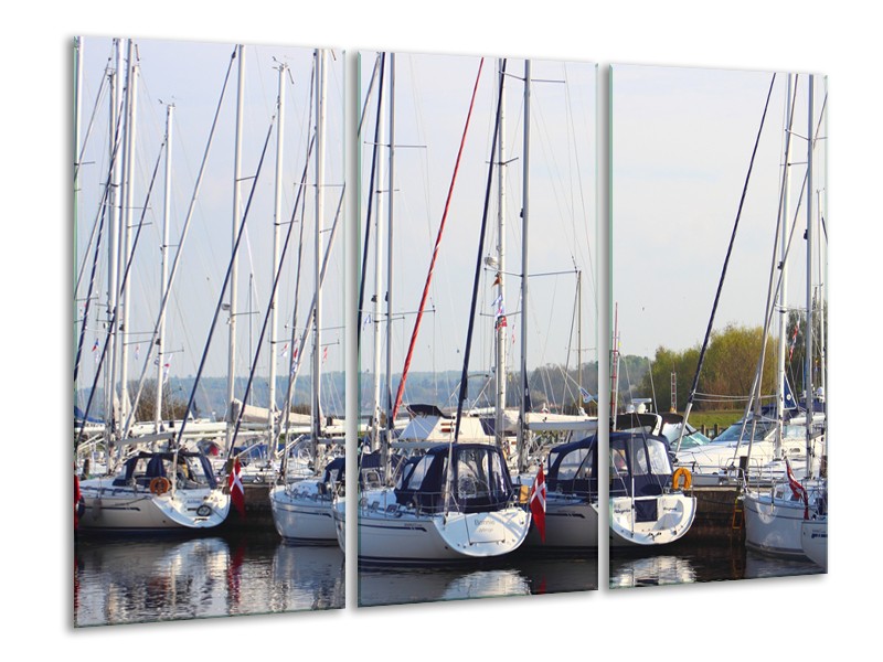 Canvas Schilderij Boot | Grijs, Wit, Blauw | 120x80cm 3Luik