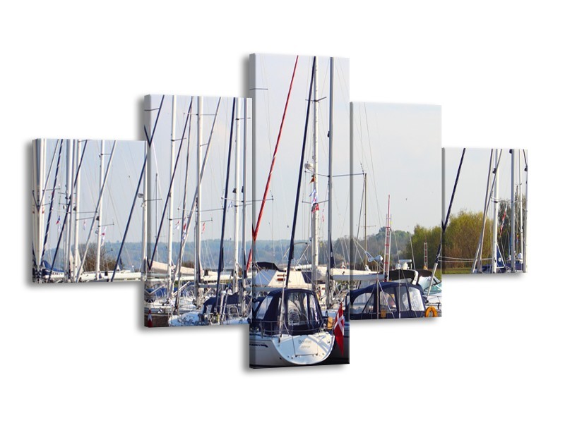 Canvas Schilderij Boot | Grijs, Wit, Blauw | 125x70cm 5Luik