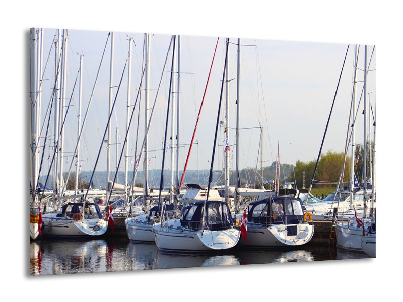 Canvas Schilderij Boot | Grijs, Wit, Blauw | 140x90cm 1Luik