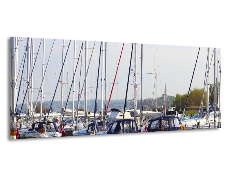 Canvas Schilderij Boot | Grijs, Wit, Blauw | 145x58cm 1Luik