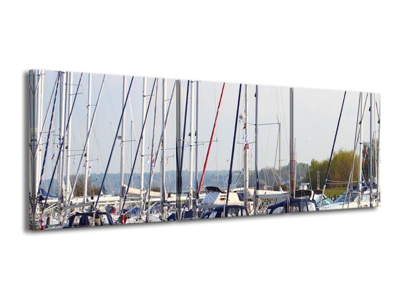 Glasschilderij Boot | Grijs, Wit, Blauw | 150x50cm 3Luik