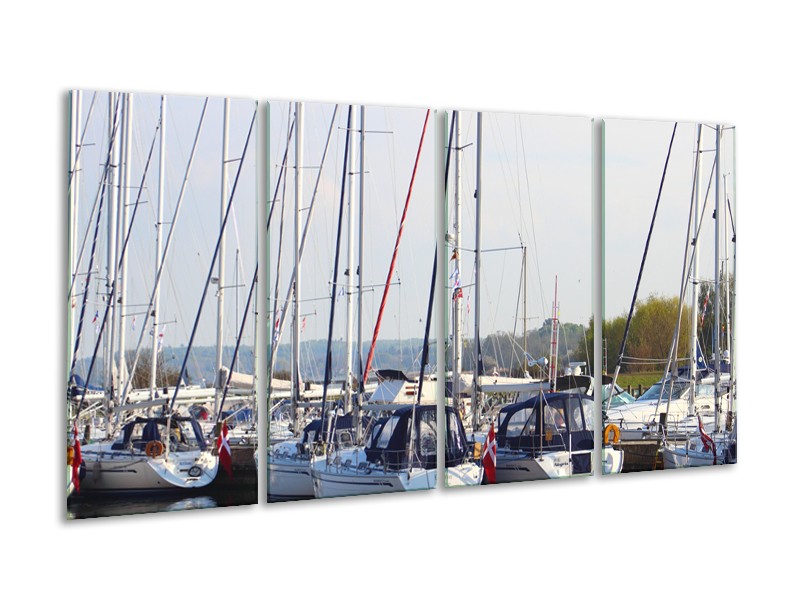 Glasschilderij Boot | Grijs, Wit, Blauw | 160x80cm 4Luik