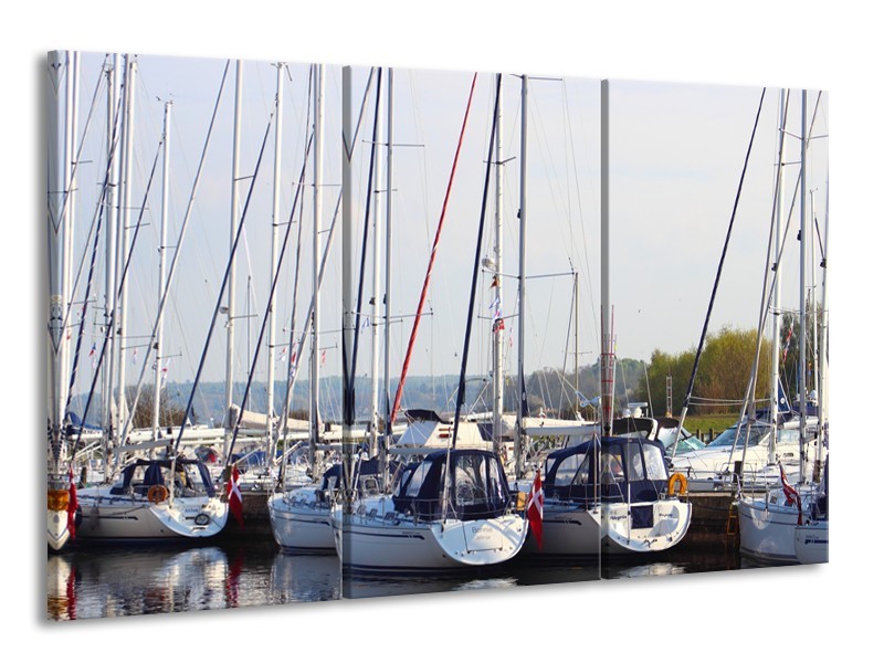 Canvas Schilderij Boot | Grijs, Wit, Blauw | 165x100cm 3Luik