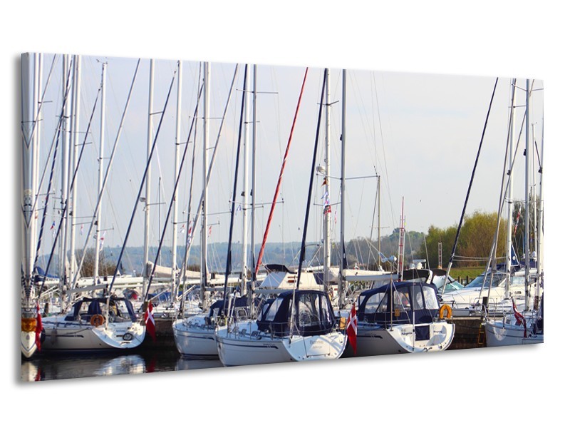 Canvas Schilderij Boot | Grijs, Wit, Blauw | 170x90cm 1Luik