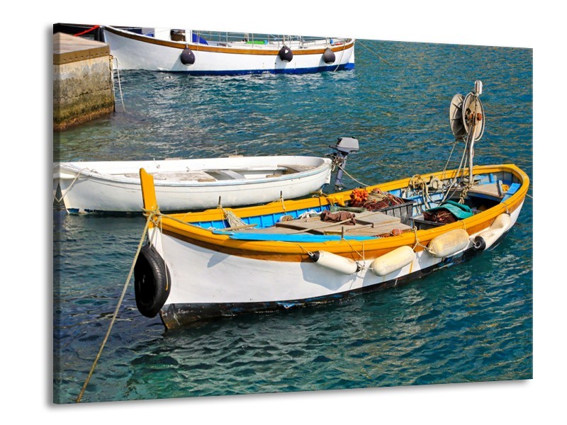 Canvas Schilderij Boot, Water | Grijs, Geel, Wit | 100x70cm 1Luik