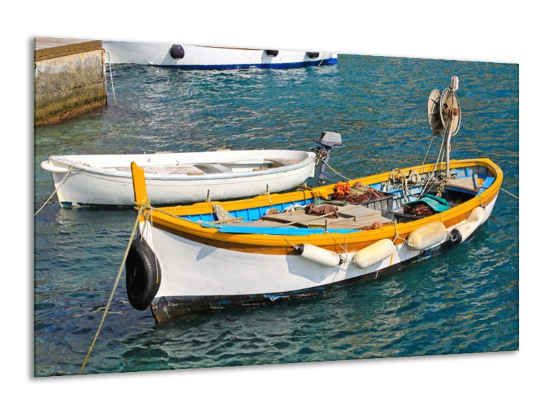 Glasschilderij Boot, Water | Grijs, Geel, Wit | 120x70cm 1Luik