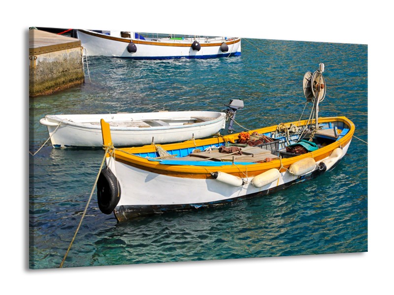Canvas Schilderij Boot, Water | Grijs, Geel, Wit | 140x90cm 1Luik