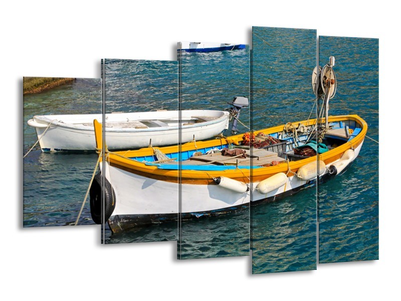Glasschilderij Boot, Water | Grijs, Geel, Wit | 150x100cm 5Luik