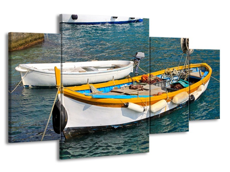 Glasschilderij Boot, Water | Grijs, Geel, Wit | 160x90cm 4Luik