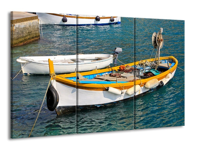 Canvas Schilderij Boot, Water | Grijs, Geel, Wit | 165x100cm 3Luik
