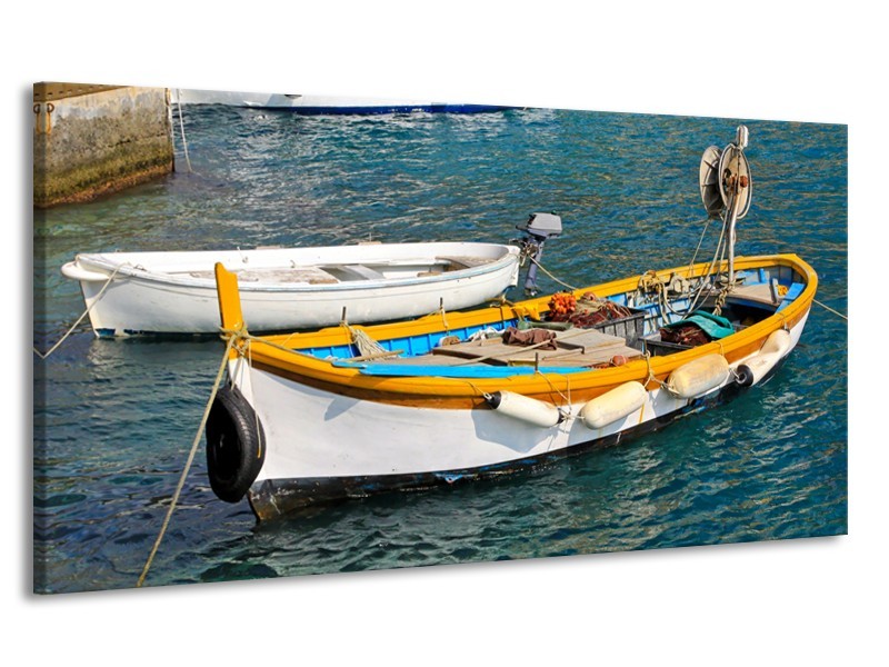 Canvas Schilderij Boot, Water | Grijs, Geel, Wit | 170x90cm 1Luik