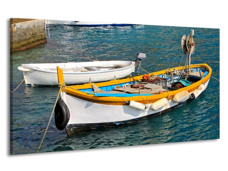 Canvas Schilderij Boot, Water | Grijs, Geel, Wit | 190x100cm 1Luik