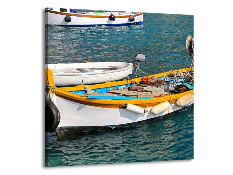 Canvas Schilderij Boot, Water | Grijs, Geel, Wit | 50x50cm 1Luik