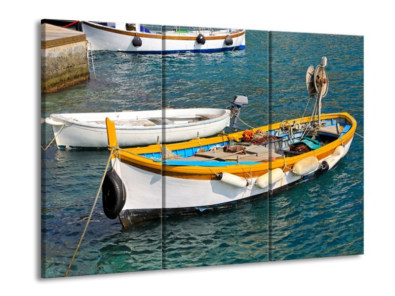 Canvas Schilderij Boot, Water | Grijs, Geel, Wit | 60x90cm 3Luik