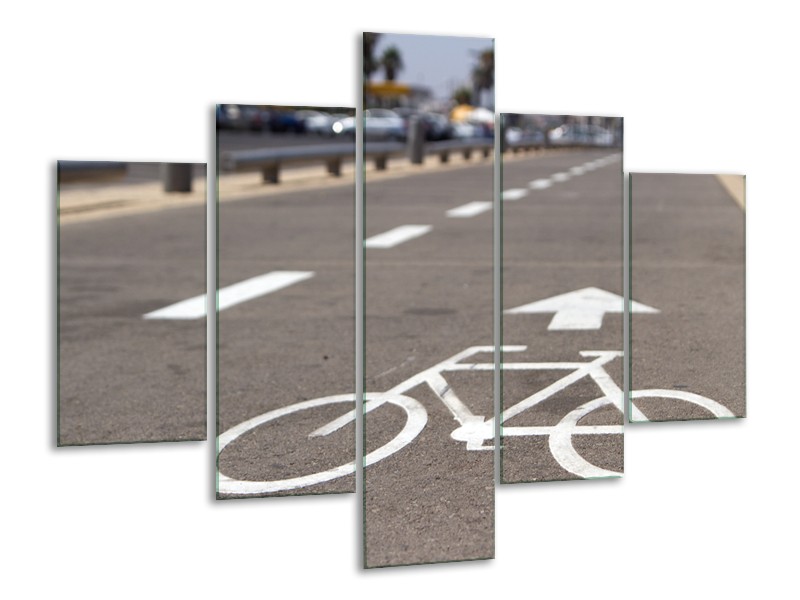 Glasschilderij Fietspad | Grijs, Wit | 100x70cm 5Luik