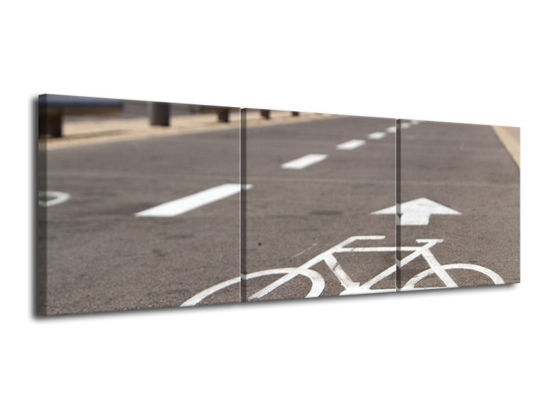 Glasschilderij Fietspad | Grijs, Wit | 120x40cm 3Luik