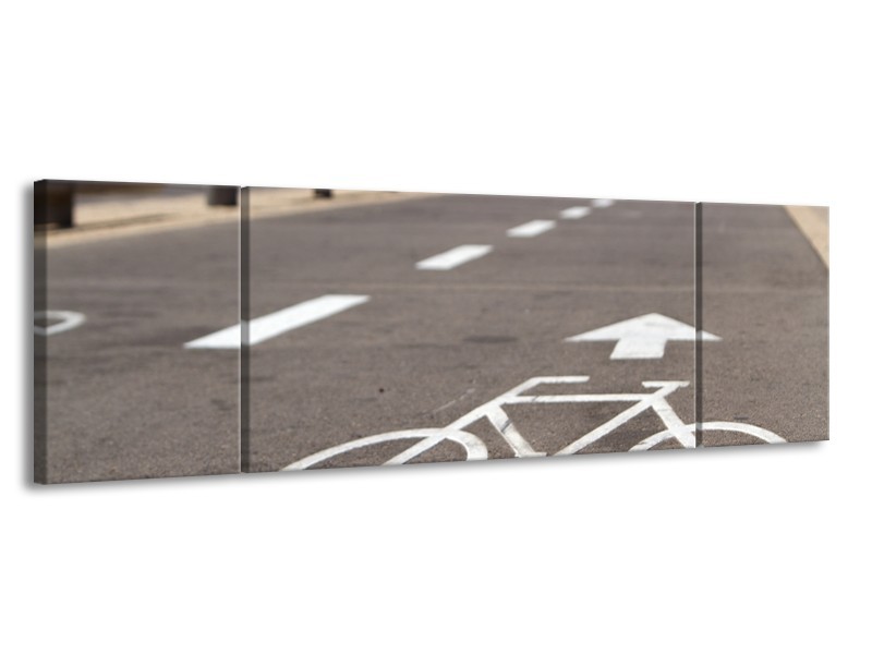 Glasschilderij Fietspad | Grijs, Wit | 170x50cm 3Luik