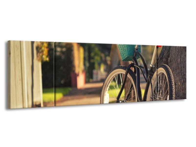 Canvas Schilderij Fiets, Natuur | Grijs, Geel, Bruin | 170x50cm 3Luik