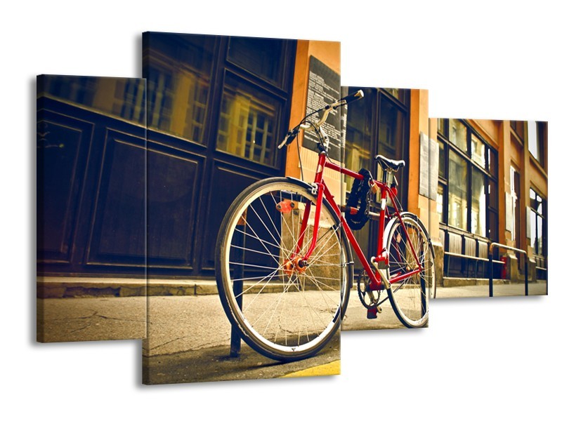 Glasschilderij Fiets, Straat | Bruin, Rood, Geel | 120x75cm 4Luik