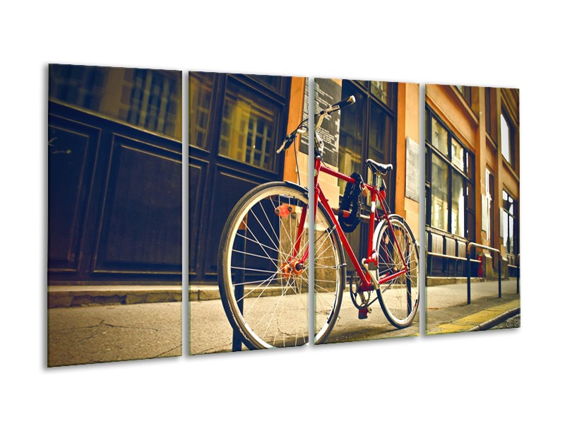 Canvas Schilderij Fiets, Straat | Bruin, Rood, Geel | 160x80cm 4Luik