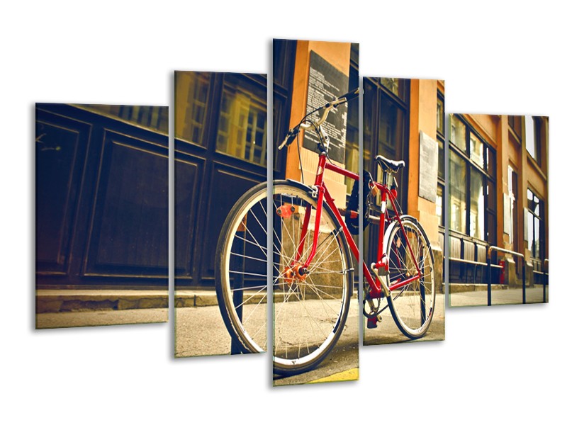 Glasschilderij Fiets, Straat | Bruin, Rood, Geel | 170x100cm 5Luik