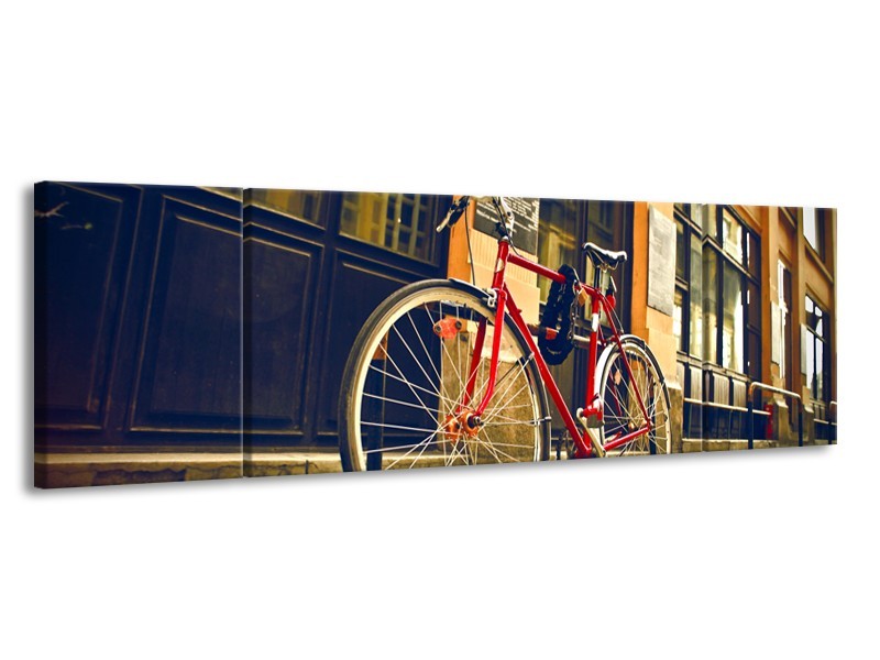 Glasschilderij Fiets, Straat | Bruin, Rood, Geel | 170x50cm 3Luik