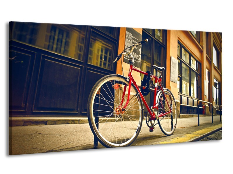 Canvas Schilderij Fiets, Straat | Bruin, Rood, Geel | 170x90cm 1Luik