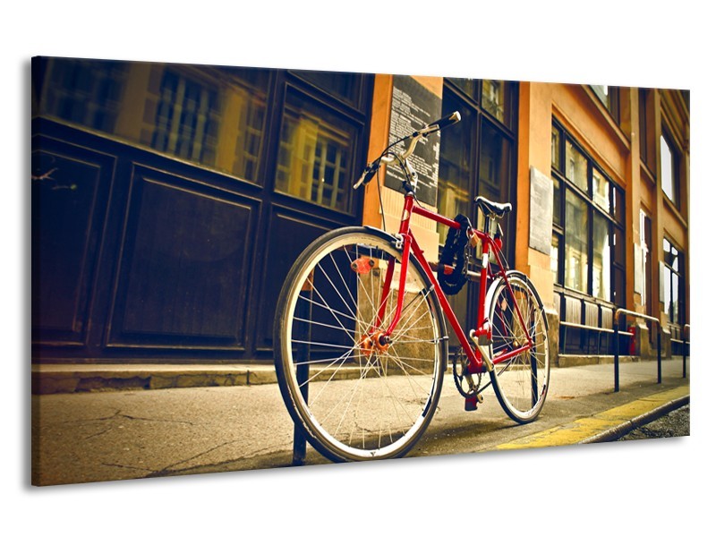 Canvas Schilderij Fiets, Straat | Bruin, Rood, Geel | 190x100cm 1Luik