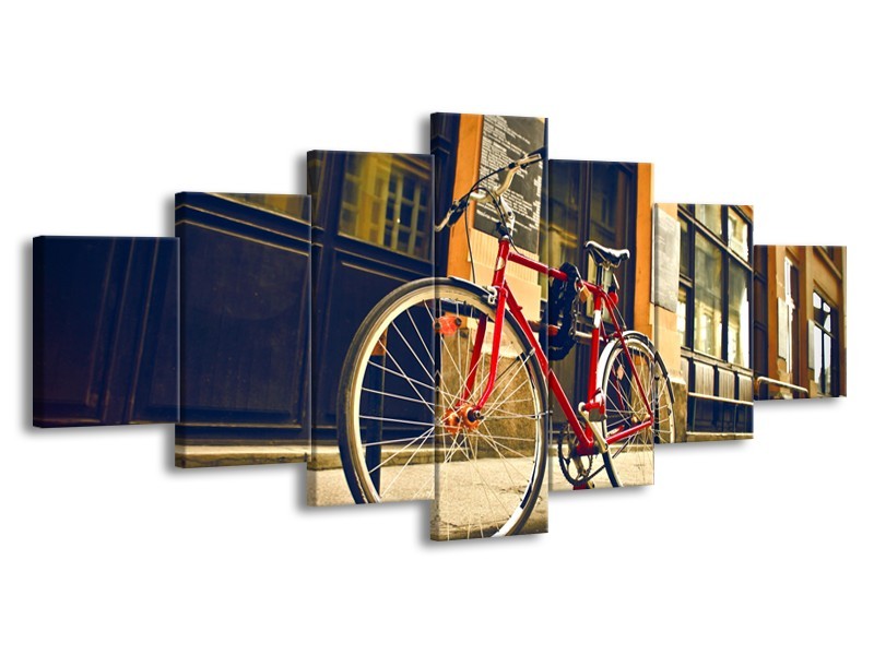 Glasschilderij Fiets, Straat | Bruin, Rood, Geel | 210x100cm 7Luik