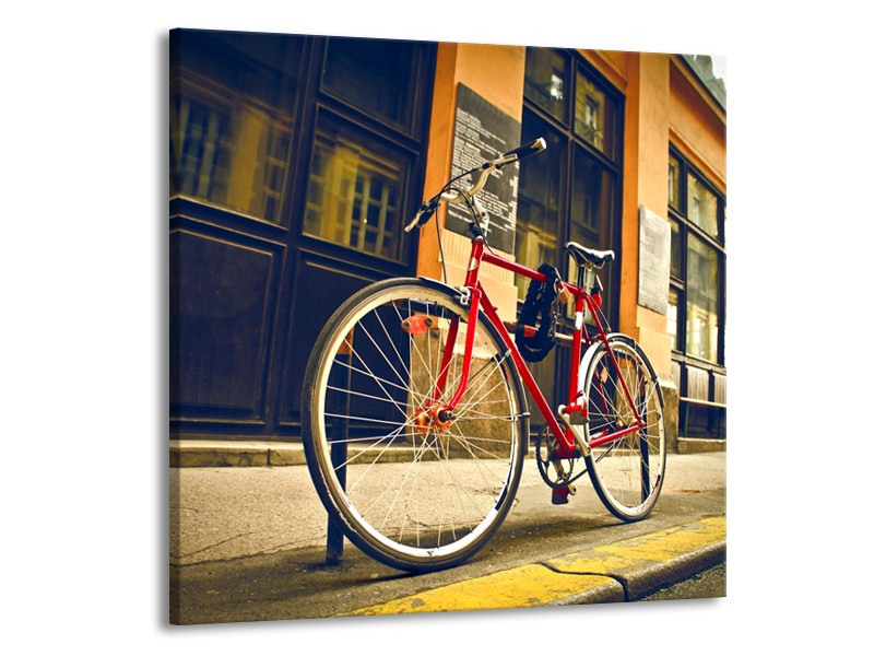 Canvas Schilderij Fiets, Straat | Bruin, Rood, Geel | 70x70cm 1Luik