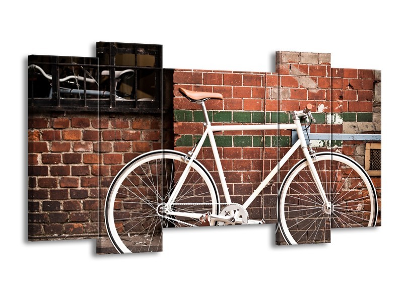 Canvas Schilderij Fiets | Bruin, Wit | 120x65cm 5Luik