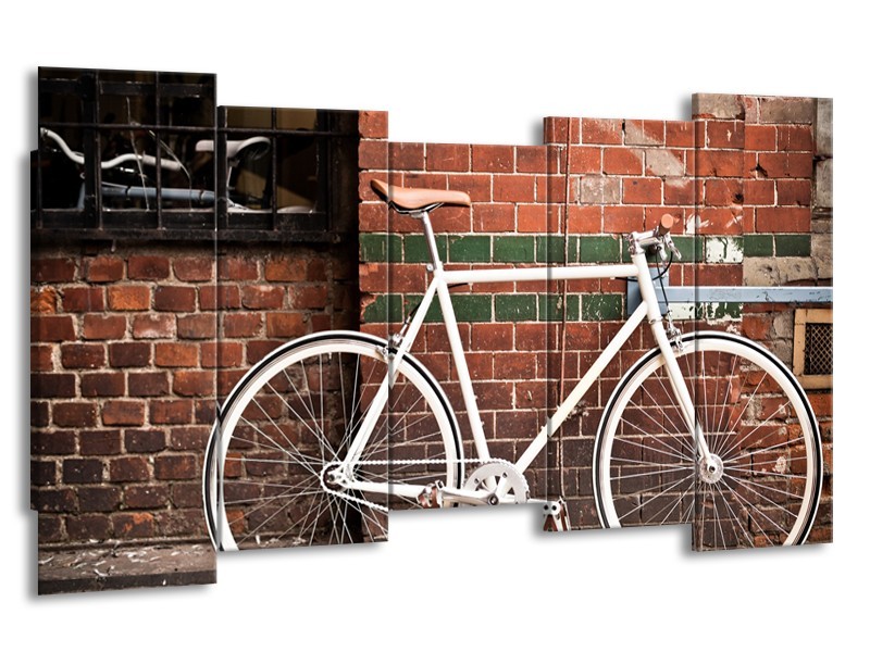 Canvas Schilderij Fiets | Bruin, Wit | 150x80cm 5Luik