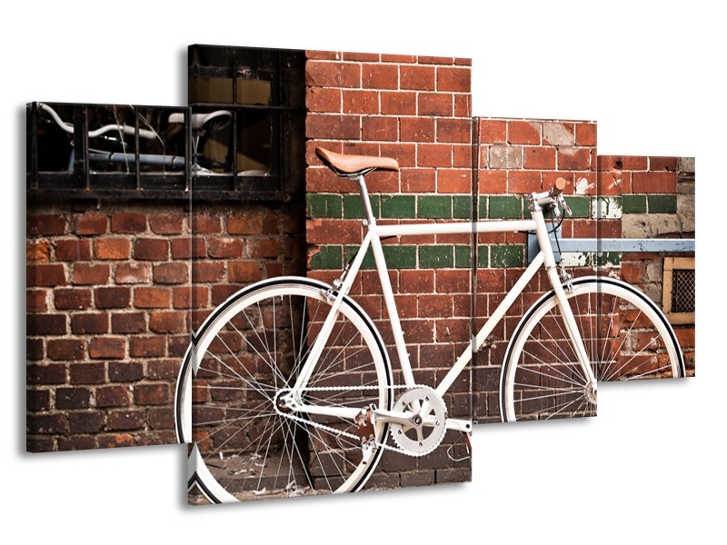 Canvas Schilderij Fiets | Bruin, Wit | 160x90cm 4Luik