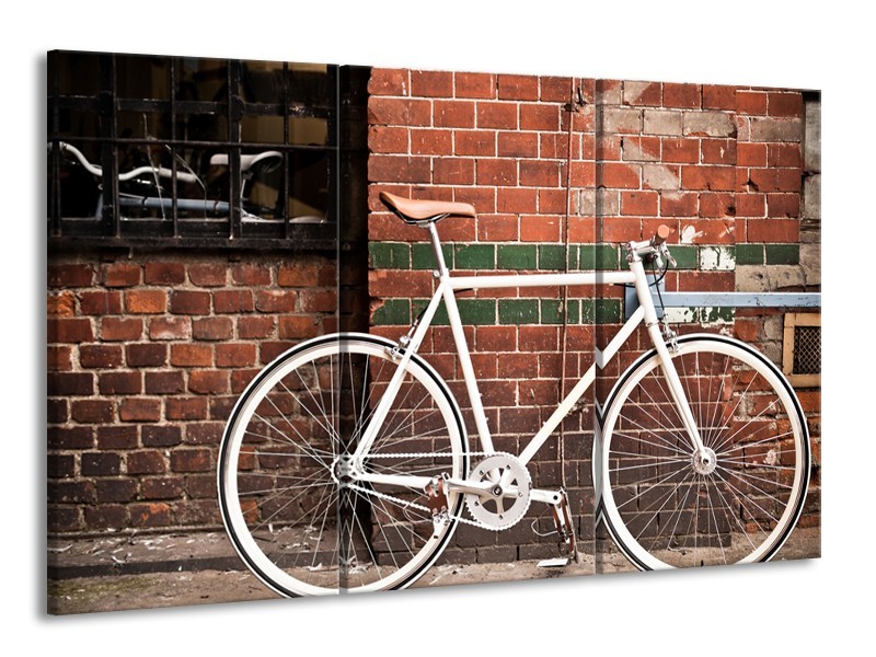 Canvas Schilderij Fiets | Bruin, Wit | 165x100cm 3Luik