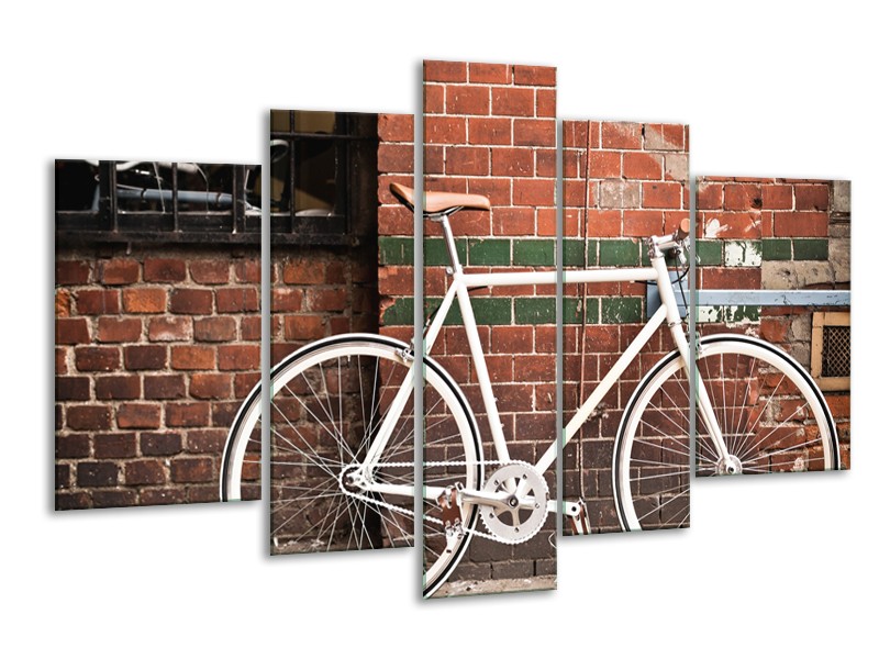 Canvas Schilderij Fiets | Bruin, Wit | 170x100cm 5Luik