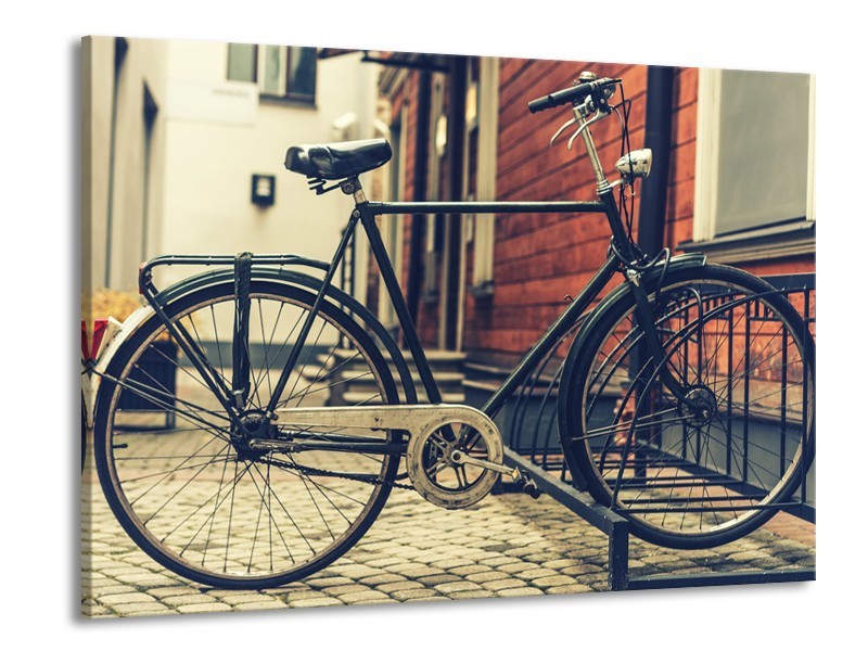 Glasschilderij Fiets | Bruin, Grijs, Crème | 100x70cm 1Luik