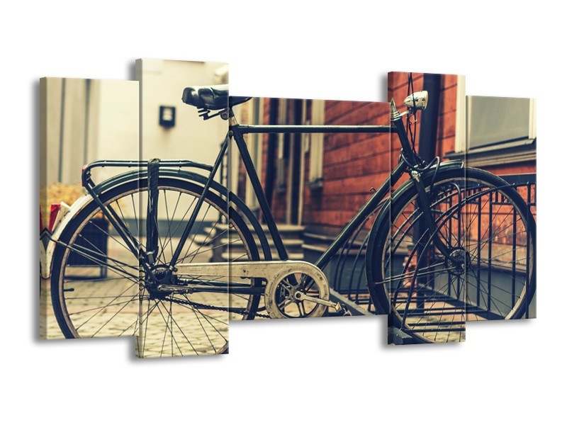 Canvas Schilderij Fiets | Bruin, Grijs, Crème | 120x65cm 5Luik