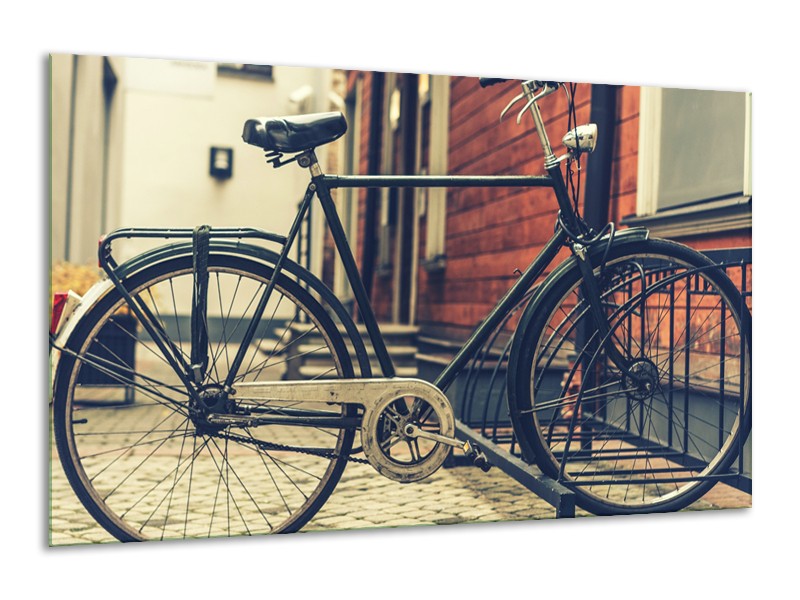 Canvas Schilderij Fiets | Bruin, Grijs, Crème | 120x70cm 1Luik