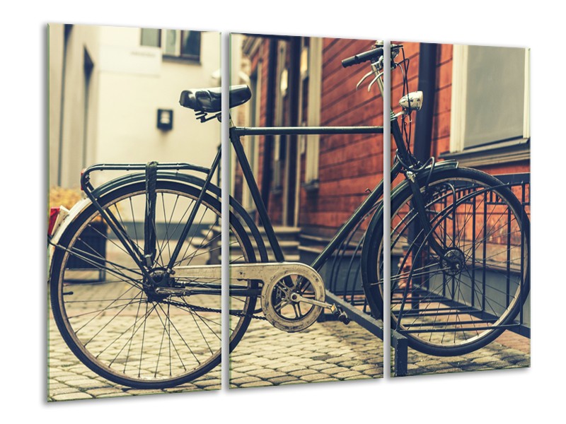 Canvas Schilderij Fiets | Bruin, Grijs, Crème | 120x80cm 3Luik