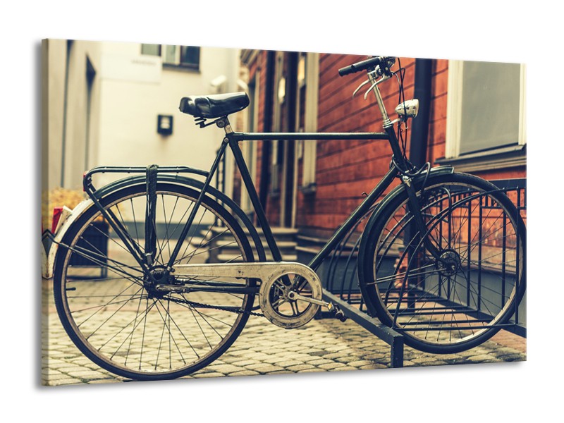 Glasschilderij Fiets | Bruin, Grijs, Crème | 140x90cm 1Luik