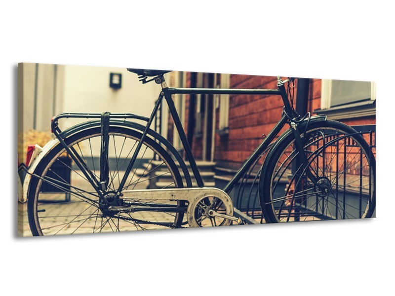 Glasschilderij Fiets | Bruin, Grijs, Crème | 145x58cm 1Luik