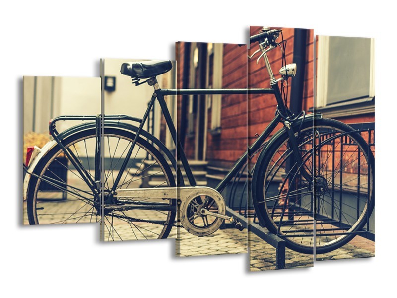 Glasschilderij Fiets | Bruin, Grijs, Crème | 150x100cm 5Luik