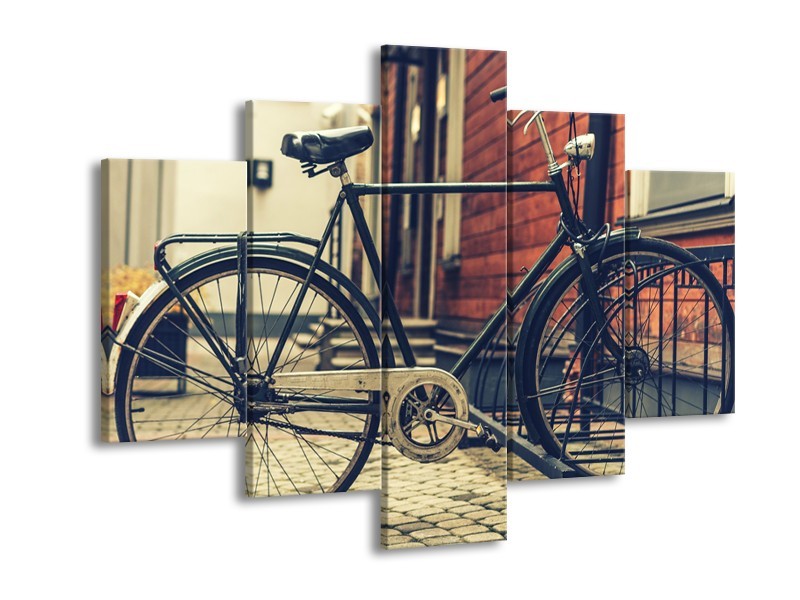 Glasschilderij Fiets | Bruin, Grijs, Crème | 150x105cm 5Luik